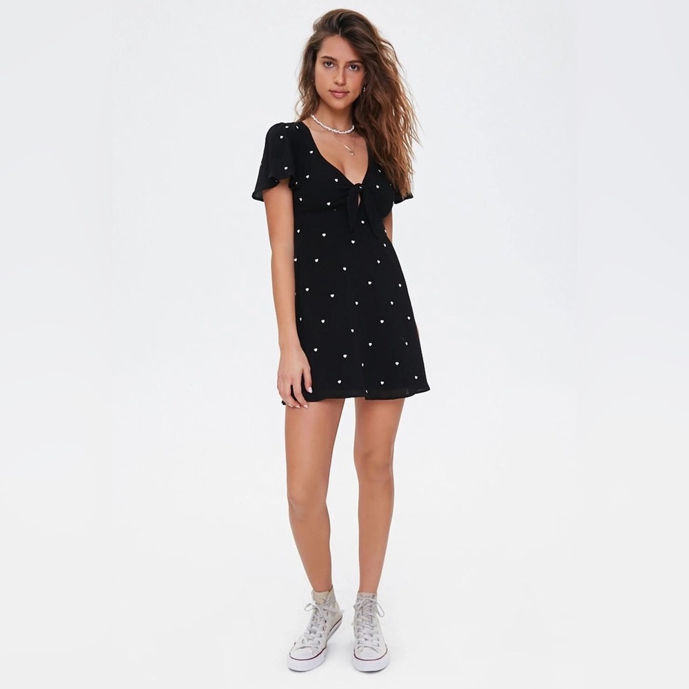 Forever21 Heart-Embroidered Tie-Front Dress